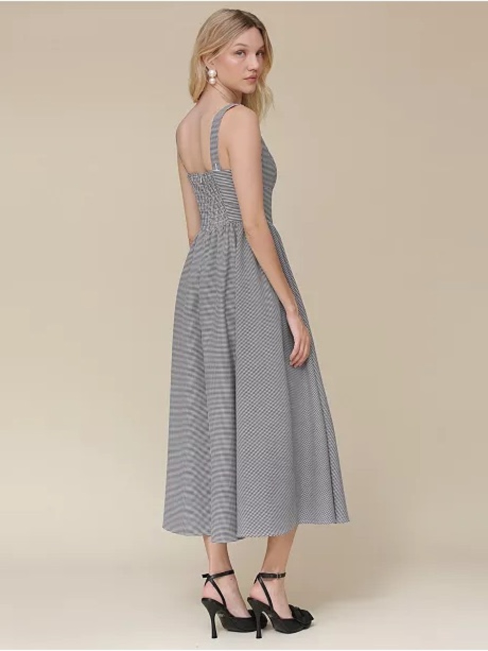 Avec Les Filles Gingham Ruched Midi Dress Sz 8 NWT - Picture 3 of 11